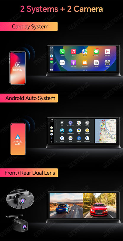 K2 Pro 11.3" DVR Automotivo 4K Câmera Sem Fio Carplay Android Auto Tela AI Câmera de Painel Gravador de Vídeo de Lente Dupla GPS de Navegação de Painel