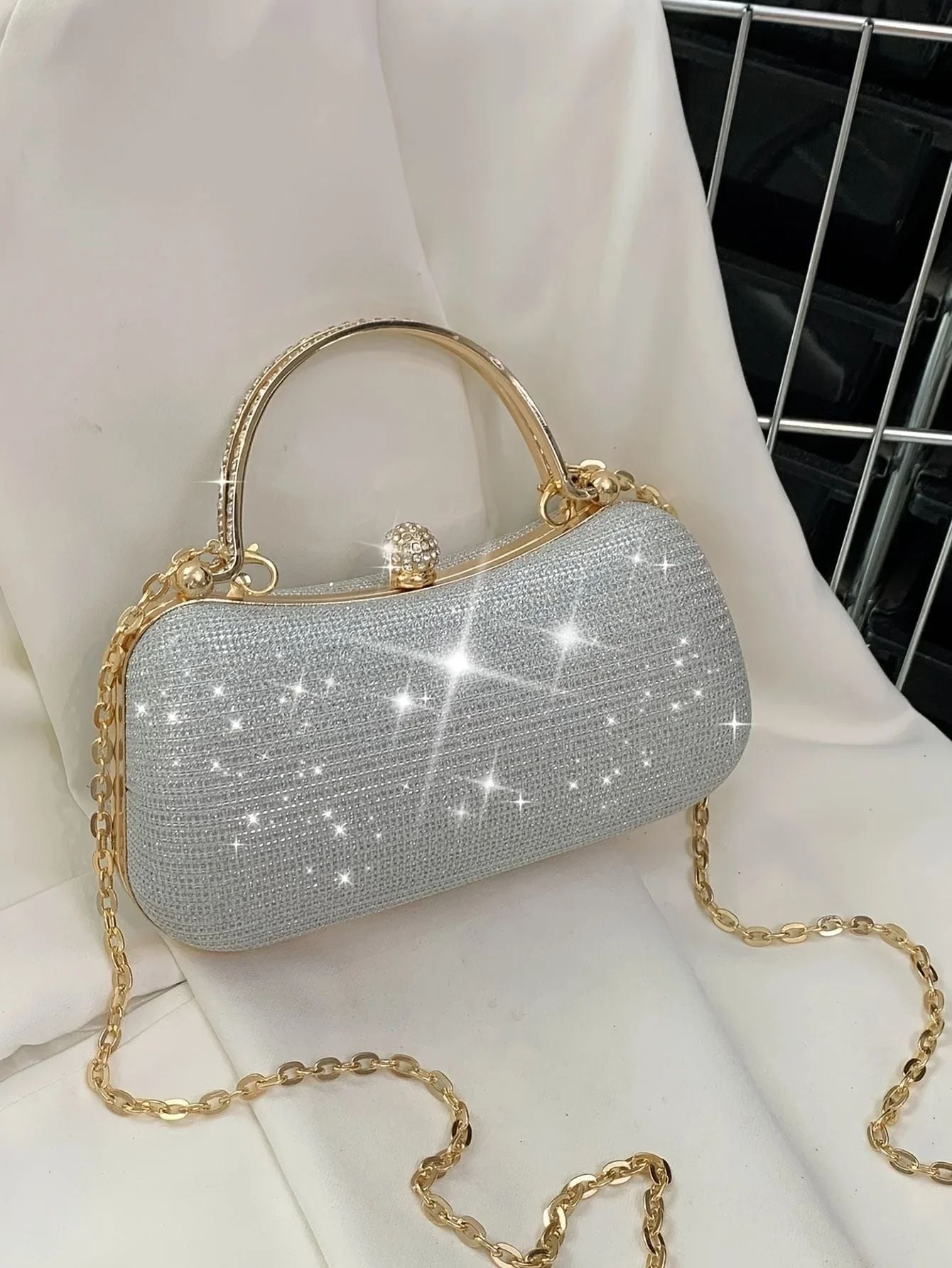 Shiny Mini Evening Bag, Rhinestone Chain Purse, Luxury Glitter Banquet Handbag, Perfect For Party, Wedding, Prom, Dinner/Banquet