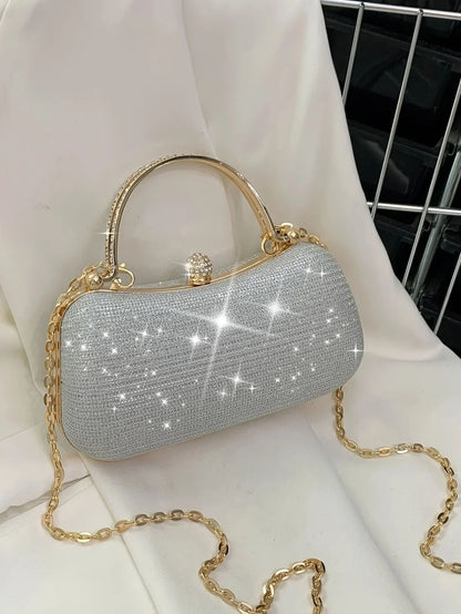 Shiny Mini Evening Bag, Rhinestone Chain Purse, Luxury Glitter Banquet Handbag, Perfect For Party, Wedding, Prom, Dinner/Banquet