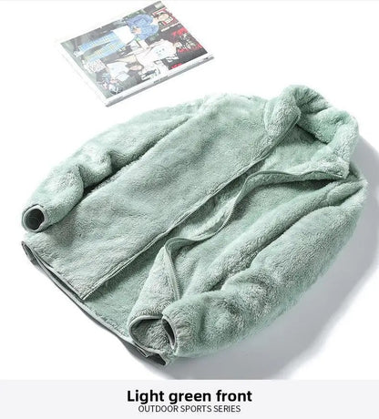 Thickened Fleece Jacket Women's Outdoor Spring Autumn Winter Double-Sided Sweatshirt Open Cardigan Polyester Fiber Stand Collar