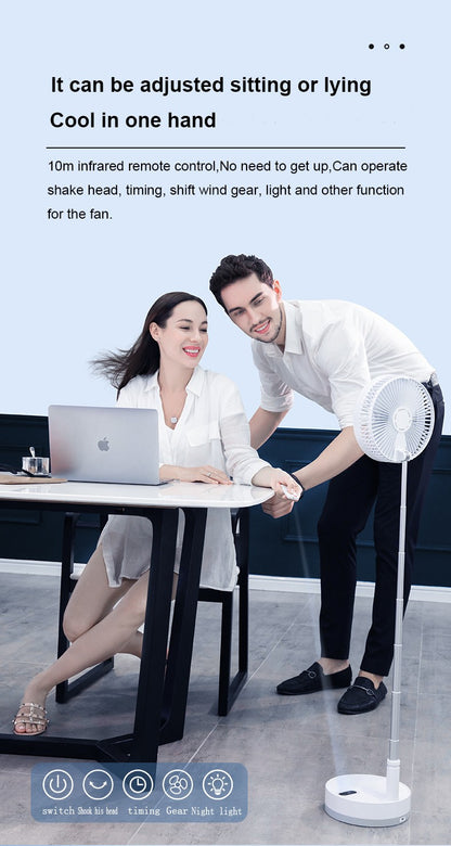 P10 10800mAh Folding Portable Fan USB Remote Control Air Cooler Silent Rechargeable Wireless Floor Standing Fan for Camping Desk