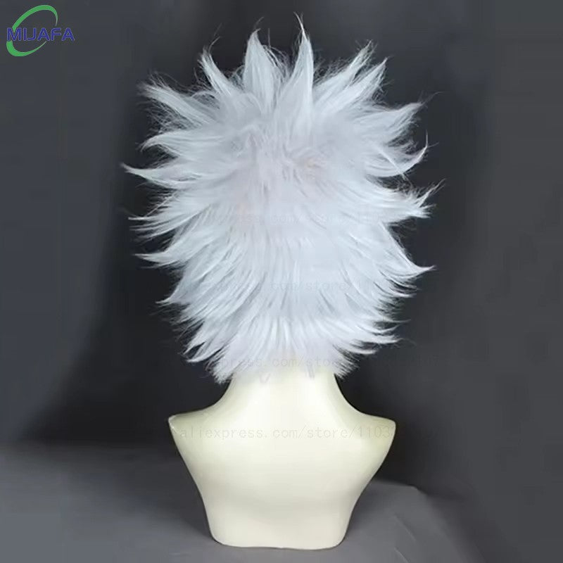 High Quality Anime Hunter Killua Zoldyck Cosplay Wig 30cm Short Silver White Heat Resistant Synthetic Hair Party Wigs + Wig Cap