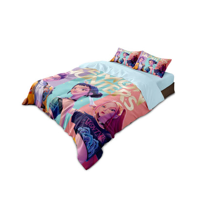 Conjunto de Cama Rumi K-Pop Caçadores de Demônios Temático 2 Lados Estampa Colorida Poliéster Lençol de Dormitório Estudantil Capa de Edredom Presente Infantil