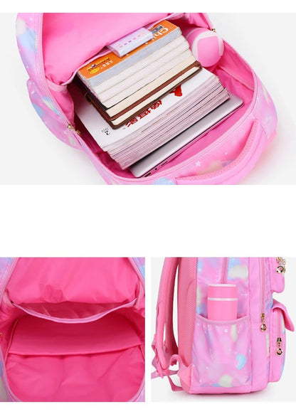 Mochila Escolar Menina Rosa Para Crianças Adolescentes Escolar Primária Kawaii Fofa Impermeável