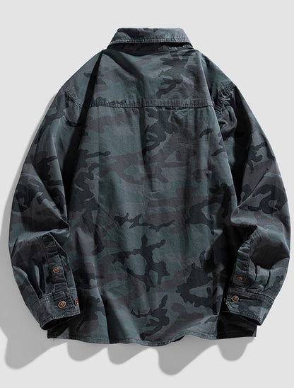 2024 New 95% Cotton Men's Shirt Camouflage Long Sleeve Drop Shoulder Button Pockets Cowboy Loose Casual Work Jeans Shirts