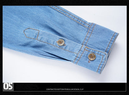 Men's Spring Denim Thin Shirt Soft Cotton Slim Fit Jeans Cowboy Streetwear Male Autumn Long Sleeve Shirts Plus Size 5XL