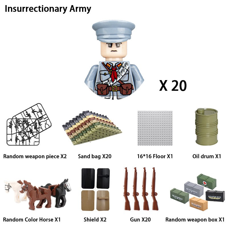Brinquedos de blocos de montar para crianças: Modelos de Mini Armas de Exército Nacional de Guerra de Soldados de Infantaria da Segunda Guerra Mundial