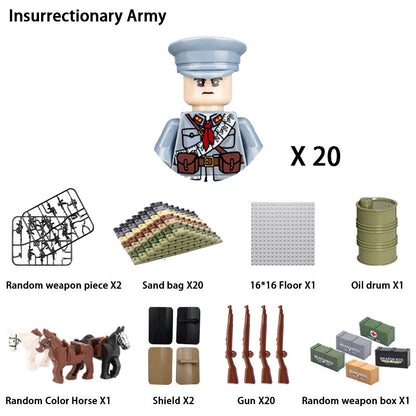 Brinquedos de blocos de montar para crianças: Modelos de Mini Armas de Exército Nacional de Guerra de Soldados de Infantaria da Segunda Guerra Mundial