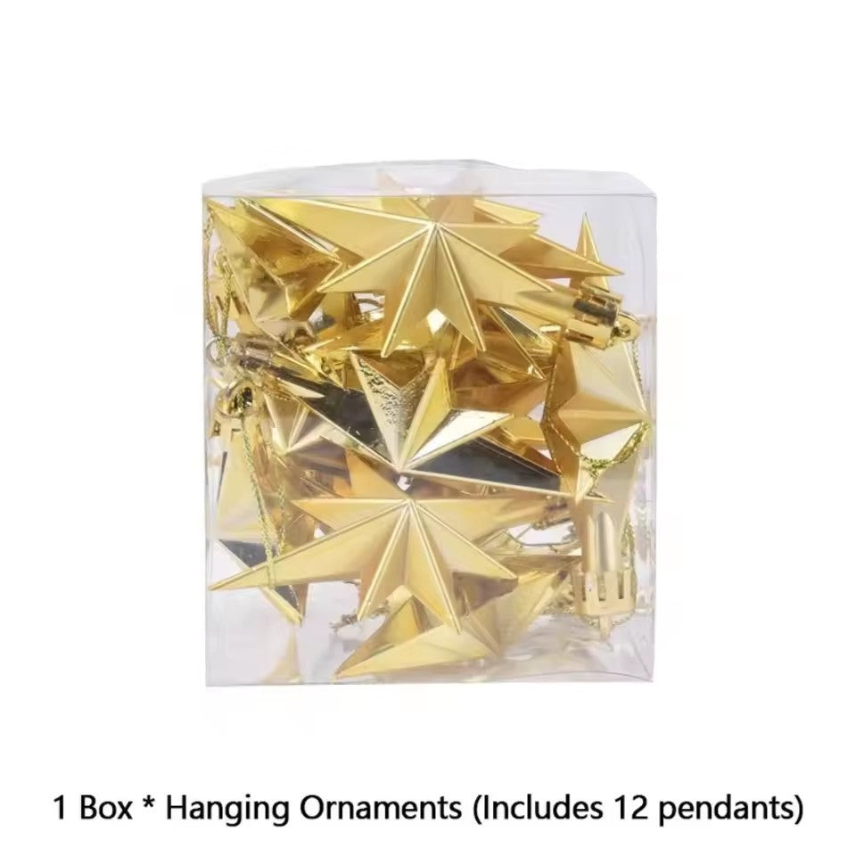6/12pcs Plastic Christmas Hanging Ornaments Glittering Star Shaped Xmas Tree Pendant DIY Party Supplies Festival Decorations