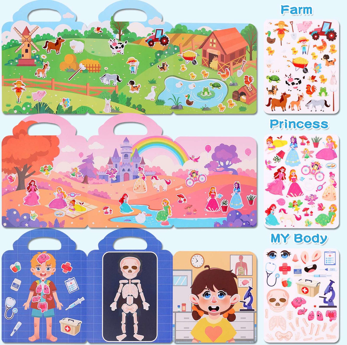 Kids' Reusable DIY Sticker Books Multi-Theme Bubble Sticker Jelly Stickers Portable Montessori Sticker Toy Gifts for Children
