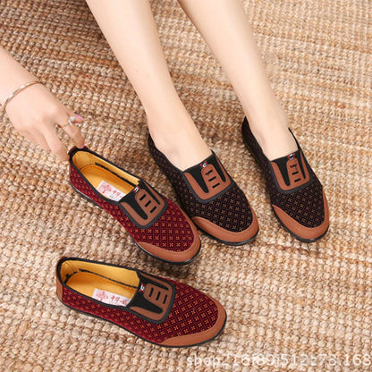 Walking Flats Shoes for Woman Lightweight Round Toe Old Beijing Slip On Walking Flats for Woman Work Date Shopping