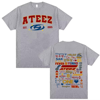 Kpop Ateez 2025 World Tour in Your Fantasy Merch T Shirts Men Women Korean Fashion Retro High Street T-shirt 100% Cotton T Shirt