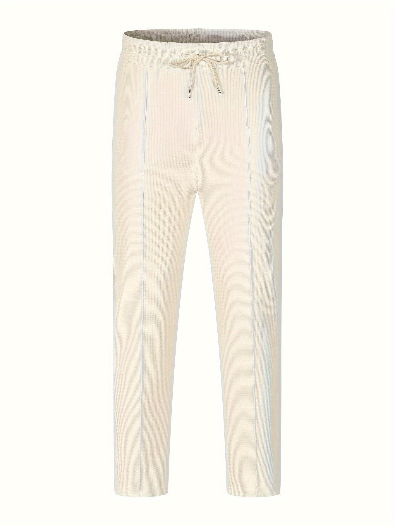 Calça Masculina Casual de Waffle de Cintura Média Calça Leve e Elegante Adequada para Todas as Estações
