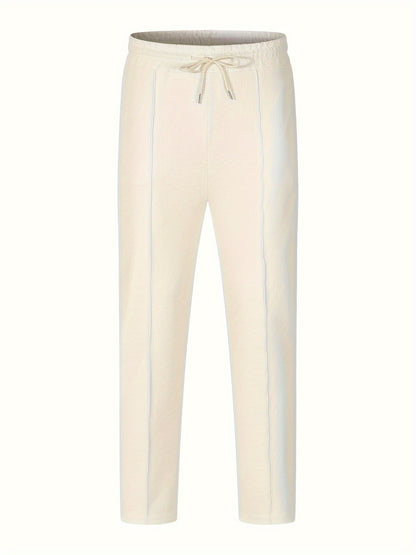 Calça Masculina Casual de Waffle de Cintura Média Calça Leve e Elegante Adequada para Todas as Estações