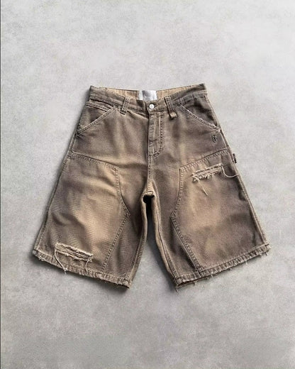 2000s Style Chinese Loong Hip Hop Denim Shorts Summer Baggy Jeans Gothic Jorts Y2k Retro Blue Men Wide Leg Cargo Gym Shorts