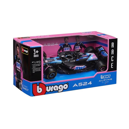 Novo 2024 Bburago F1 1:43 Bwt Alpine A524 Duas Cores Azul Rosa Liga Miniatura Modelo Diecast #10 #31 Carro de Fórmula Brinquedo Presente