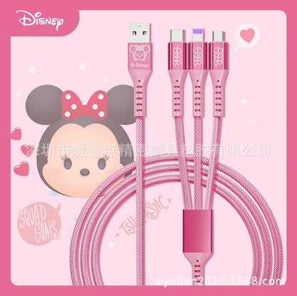 Cabo de Carregamento 3 em 1 Disney Cabo de Dados de Carregamento Rápido Morango Ursinho Pooh Frozen para Micro Tipo-c Carregador USB Lightning