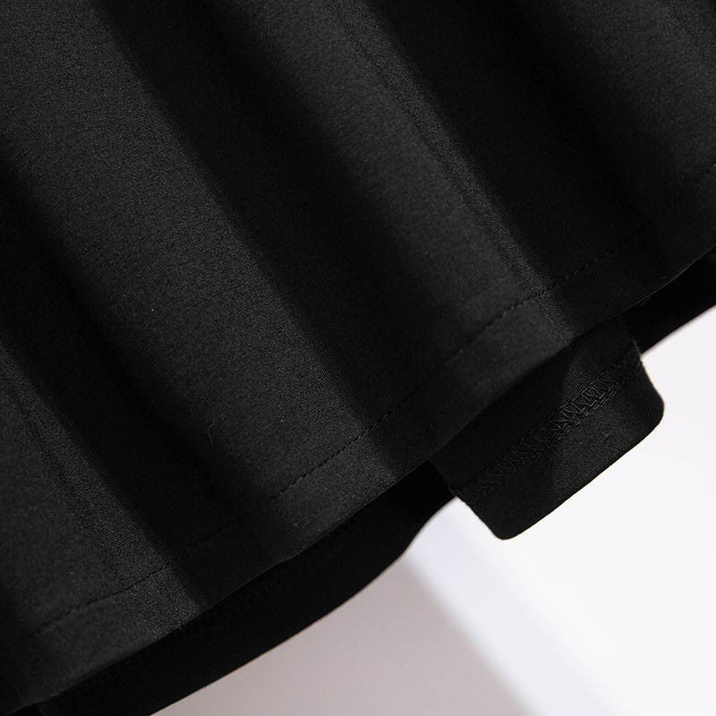 150Kg Plus Size Women's Autumn Loose Pleated A-Line Skirt 4XL 5XL 6XL 7XL 8XL 9XL Solid Elastic Waist Skirt Black