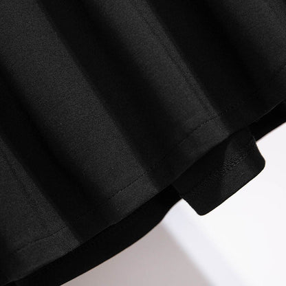 150Kg Plus Size Women's Autumn Loose Pleated A-Line Skirt 4XL 5XL 6XL 7XL 8XL 9XL Solid Elastic Waist Skirt Black