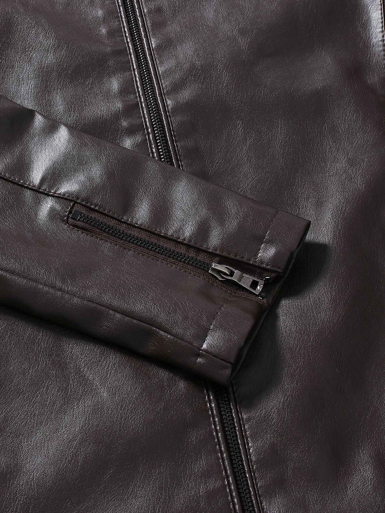 2024 Spring New Men's Business Casual Slim Long-sleeved Pu Leather Jacket Jacket Side Seam Pocket Zipper Solid Color