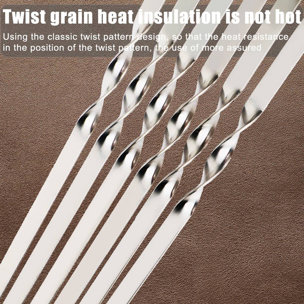 Reusable Grill Sticks Wide BBQ Sticks Stainless Steel Barbecue Skewer Outdoor Camping Picnic 6Pcs Flat BBQ Fork BBQ Utensil
