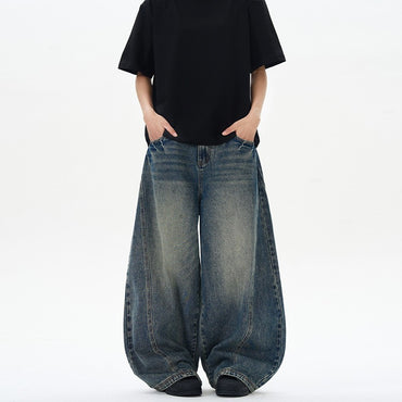 2025 Spring New Men's Jeans Oversized Wide Leg Pants Loose Vintage Patchwork Lightning Cracked Denim Trousers Streetwear Male