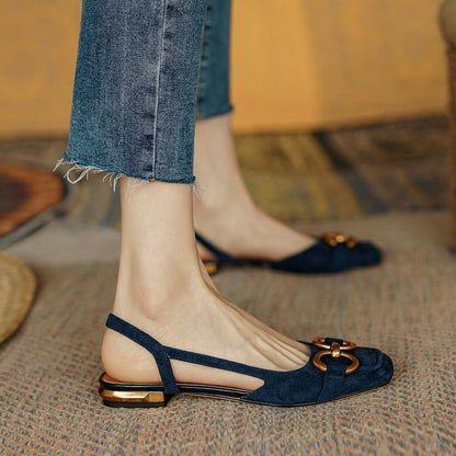 2024 Summer autumn New Retro Low-heeled Baotou Sandals Women's Slingback Suede Office Ladies Shoes Sandal Slip on Woman Flats
