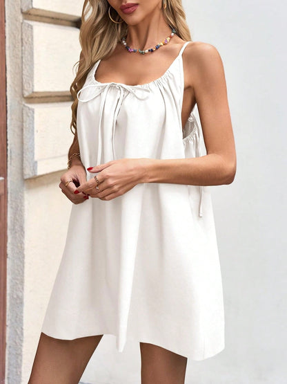 Fisoew Women Summer Sleeveless Mini Dress Tie Back Casual Loose Sexy Trendy Swimsuit Coverup