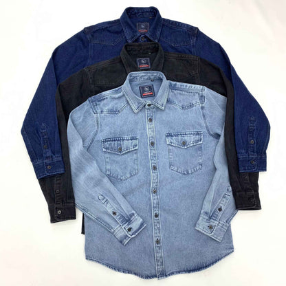 Heavy cargo denim shirt men May Khaki autumn do old retro loose casual plus size shirt coat