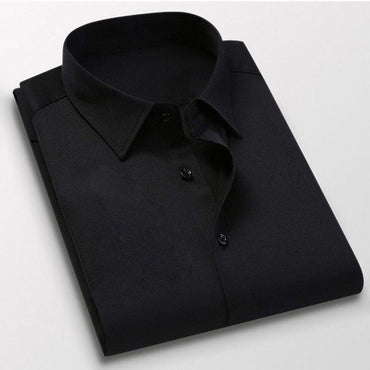 Men Business Shirt Men Shirt High Elasticity Men's Formal Shirt with Turn-down Collar Solid Color for Business for Soft
