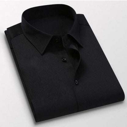 Men Business Shirt Men Shirt High Elasticity Men's Formal Shirt with Turn-down Collar Solid Color for Business for Soft