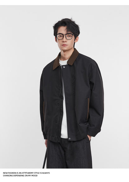 American Retro Men's Fashion Jacket 2025 Spring and Autumn New Loose Solid Color Lapel Workwear Top Men's Jacket