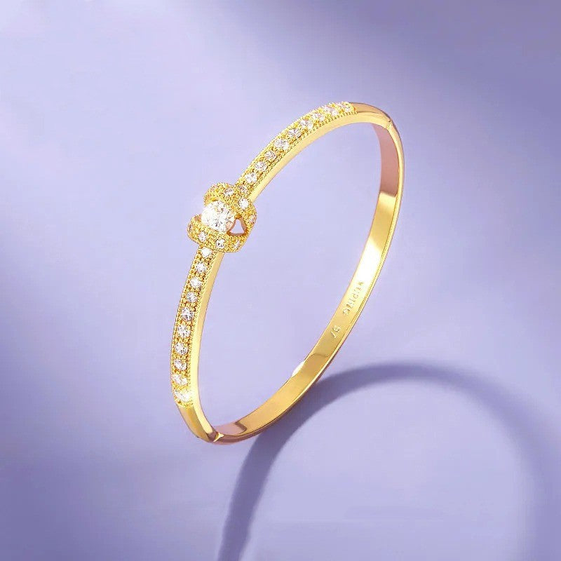 Pulseira de ouro AU999 com fechos de diamante, pulseira feminina simples e leve AU750, joia de ouro 24K verdadeiro
