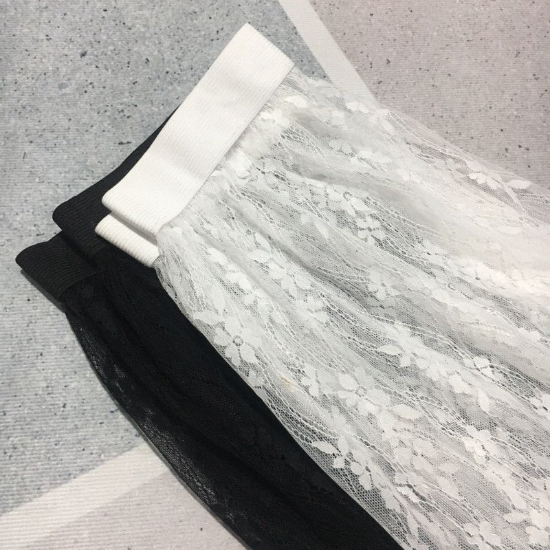 Transparent Sexy Lace Mesh Skirt Elastic High Waist Black White Tulle  Mini Skirts Womens Skirt  Korean Fashion