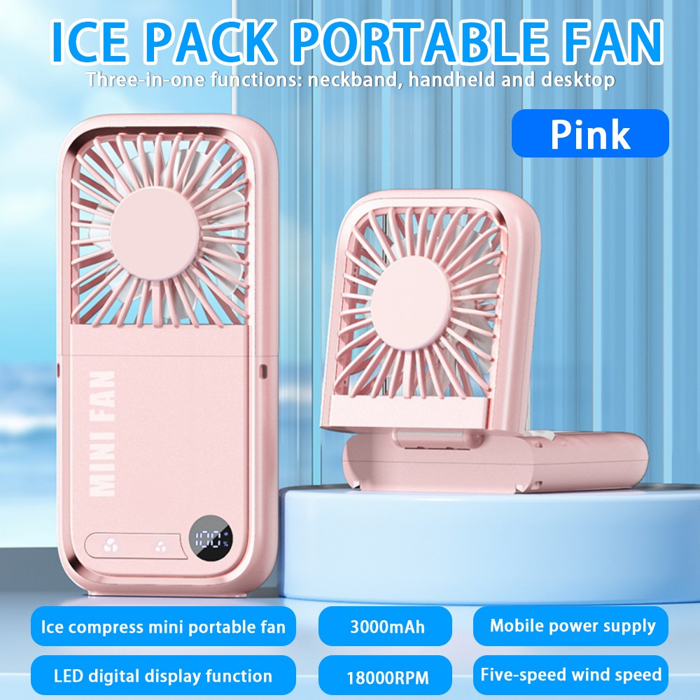 Folding Mini Cooling Air Fan Mobile Phone Holder Power Bank 3000mAh USB Rechargeable Cooling Handheld Desktop Fan with Lanyard