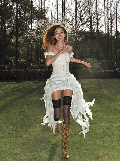 Bohemian Halter Dress 2025 Artisan Fringe Design Nihilism Aesthetic Asymmetrical Hem Womens Fashion Statement Piece