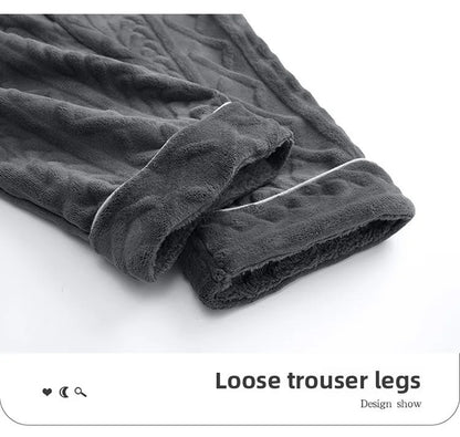 Men's Thickened Coral Fleece Pajama Pants Home Leisure Velvet Plush Winter Warm Large Size Sleepwear Comfortable Soft Fabric