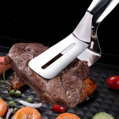 Pinça para Bife de Aço Inoxidável Utensílio de Cozinha para Churrasco Espátula para Virar Comida Pegador de Hambúrgueres Churrasco Pizza Tortas Peixe Pão