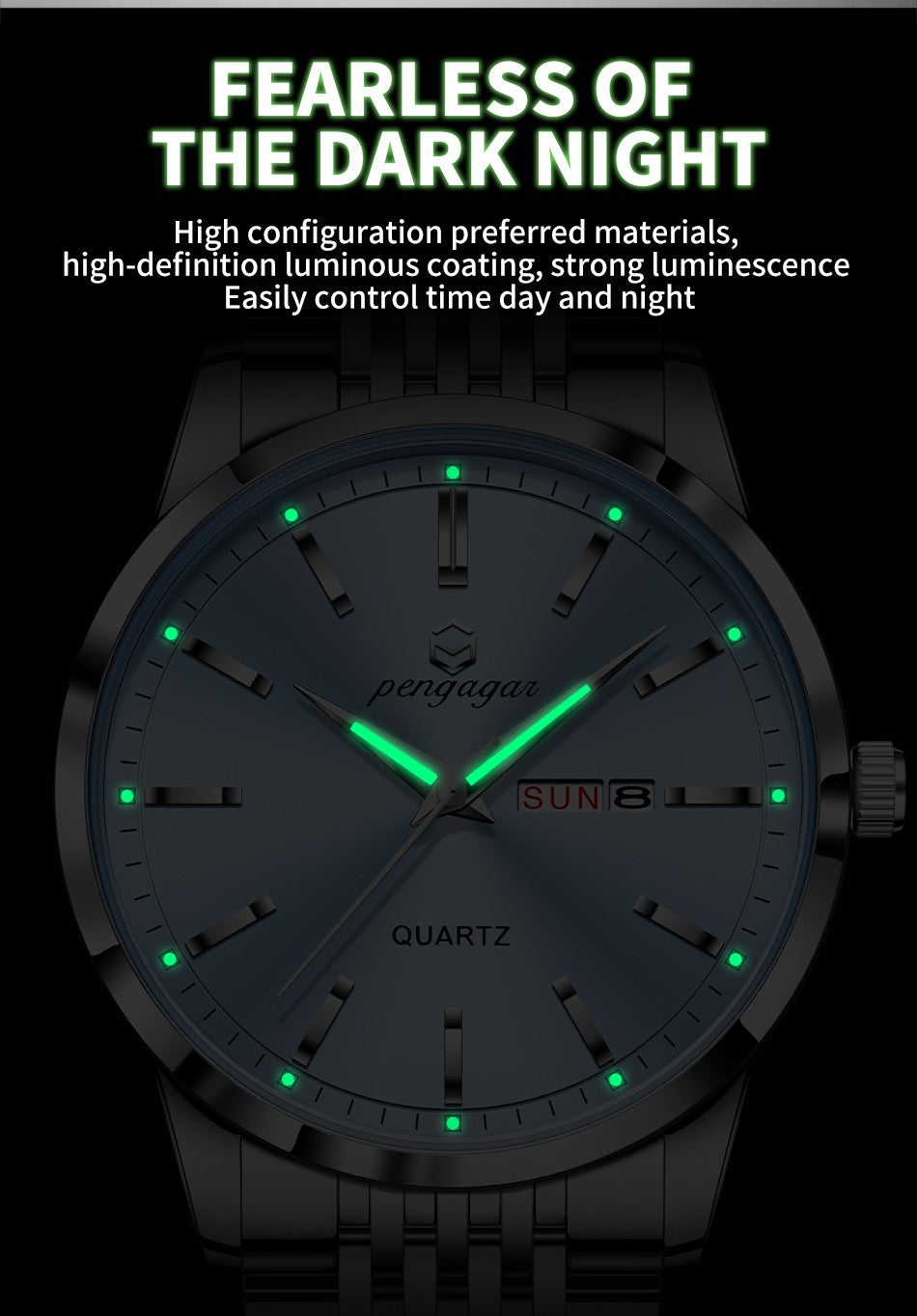 PENGAGAR Luxury Watch For Man Waterproof Luminous Date Week Stainless Steel Men Watch Casual Quartz Men's Watches Male Clock+box