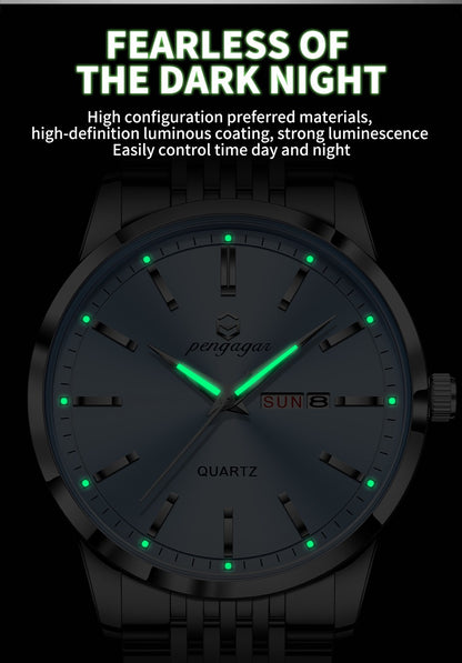 PENGAGAR Luxury Watch For Man Waterproof Luminous Date Week Stainless Steel Men Watch Casual Quartz Men's Watches Male Clock+box