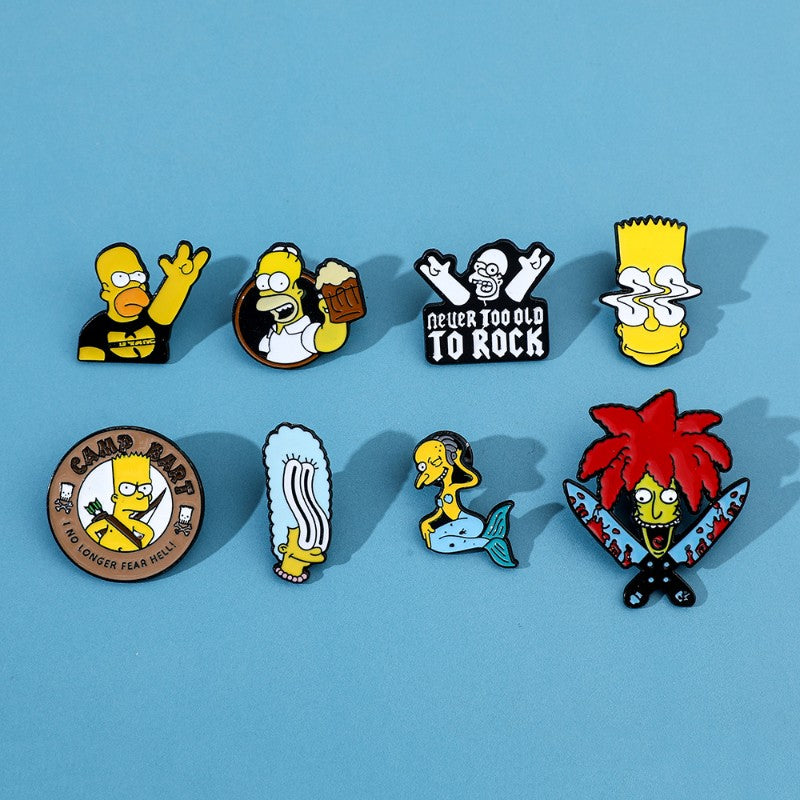 8 Peças The Simpsons Esmalte Pin Desenho Animado Bart Simpson Homer Jay Simpson Broche de Metal Jaqueta Jeans Lapela Joias Brinquedo