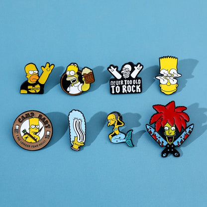 8 Peças The Simpsons Esmalte Pin Desenho Animado Bart Simpson Homer Jay Simpson Broche de Metal Jaqueta Jeans Lapela Joias Brinquedo