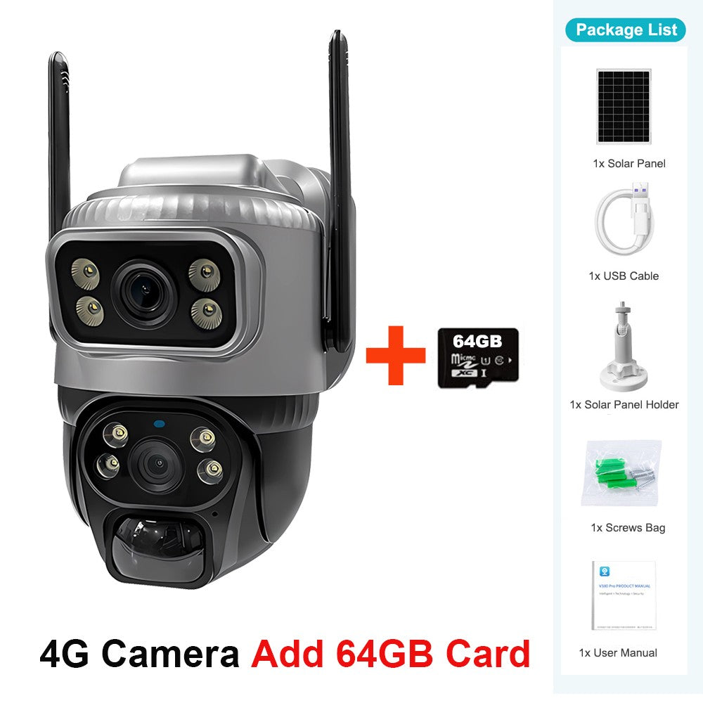 Câmera V380 Lente Dupla 4G Solar PIR Detecção Humana Visão Noturna À Prova D'Água Segurança Vídeo IP Câmera 8MP 4K Bateria Monitor CFTV