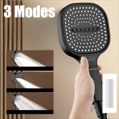 Chuveiro de alta pressão com painel grande de 13CM, com filtro, 3 modos, bico de pulverização de grande fluxo, chuveiro quadrado para banheiro