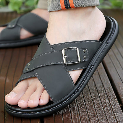 Men Summer Stylish Slippers Open-toe Soft-Soled Shoes Simple Solid Color Half Drag Slip-On Shoes Outdoor Man Comfortable Sandals