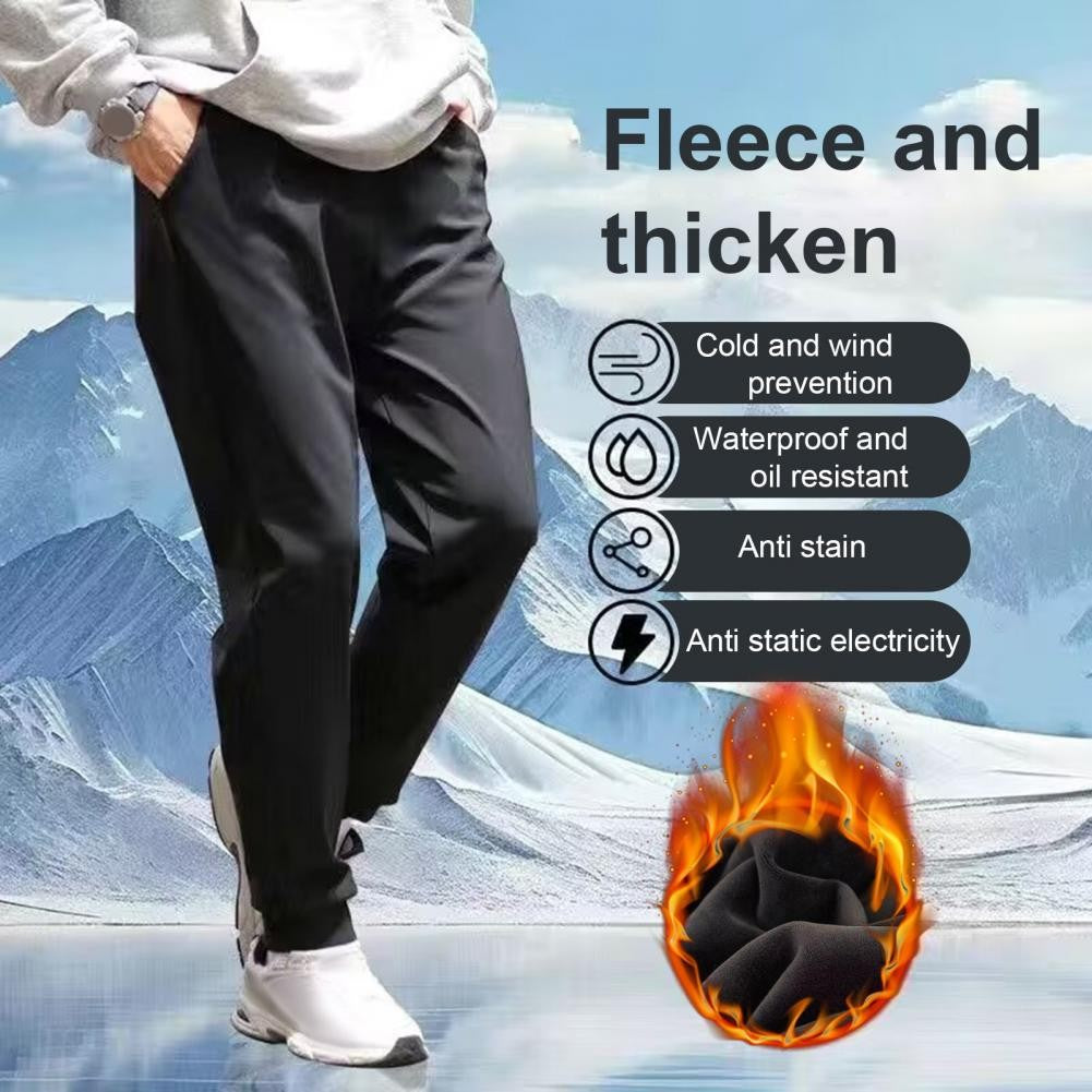 Elastic Waist Drawstring Pants Men's Winter Windproof Plush Lined Pants for Outdoor Activities Daily Wear Solid Color Men
