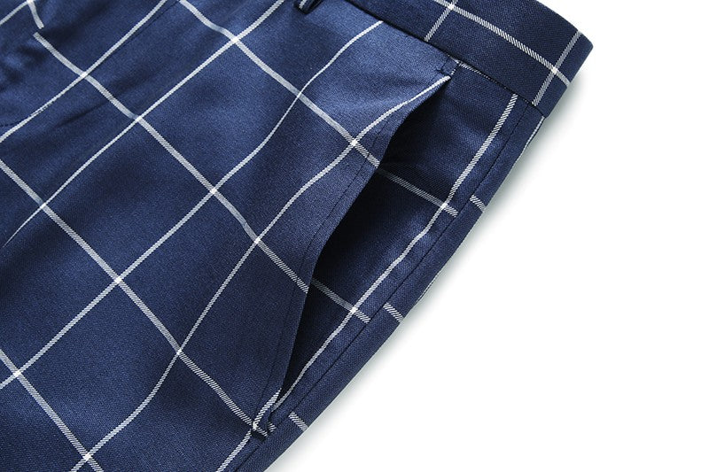 Fashion Male Business Social Suit Pants Black / Blue / Burgundy Men Wedding Plaid Dress Trousers