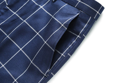 Fashion Male Business Social Suit Pants Black / Blue / Burgundy Men Wedding Plaid Dress Trousers