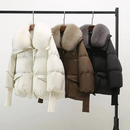 Women's Winter Parka Coat 2025 Casual Korean Version Lady Outerwear Temperament Thicken Big Fur Collar Ladies Down Cotton Jacket