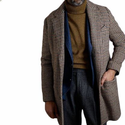 Plaid Men's Overcoat Woolen Warm England Style Double Breasted Thick Loose Mid-Length Casual Trench Winter Coat Male Jacket